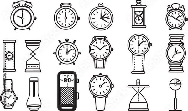 Fototapeta vintage clock sketch, antique timepiece illustration, retro wall clock vector, minimal black white drawing, clock face art design, time management concept, classic analog clock outline, heritage watch