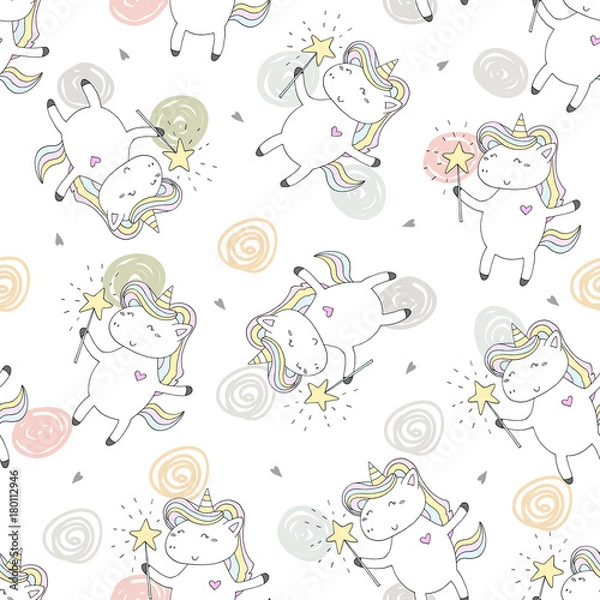 Fototapeta cute unicorn vector pattern