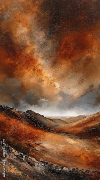 Fototapeta Abstract Landscape of Starry Night Sky over Mountain Range with Brown Tones