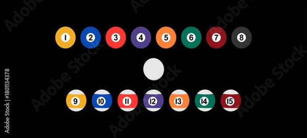 Obraz Billiard Balls Set , Snooker Colour Balls with Numbers and Zero Ball. Vector