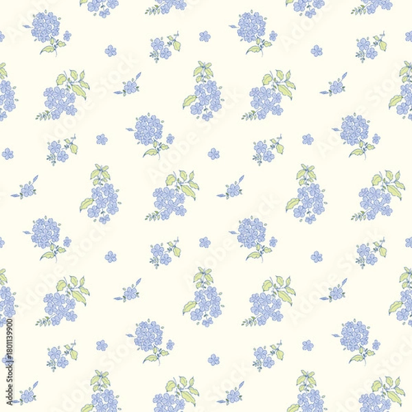 Fototapeta Flower pattern, ditsy floral seamless. Small little flower on light  background. wallpaper pattern. tiny sky flower, cottage core style, design for fashion, fabric, packaging, stationary, textile