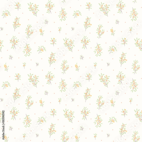 Fototapeta Flower pattern, ditsy floral seamless. Small little flower on light  background. minimal wallpaper pattern. tiny wildflower, cottage core style, design for fashion, fabric, packaging, textile, decor