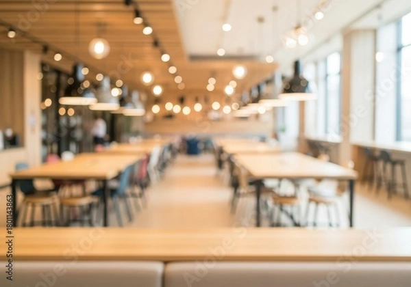 Obraz Blurred coworking area with pendant light and communal table