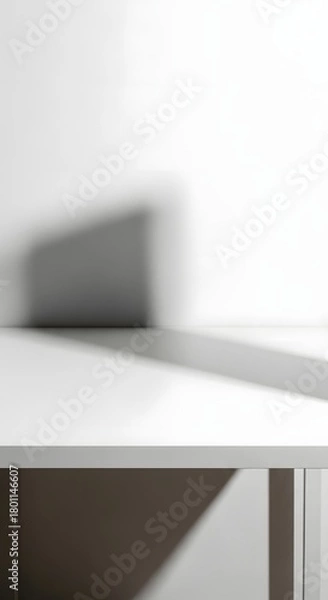 Obraz Minimalist white interior with a clean surface and a subtle shadow cast on the wall, emphasizing simplicity and modern design elements