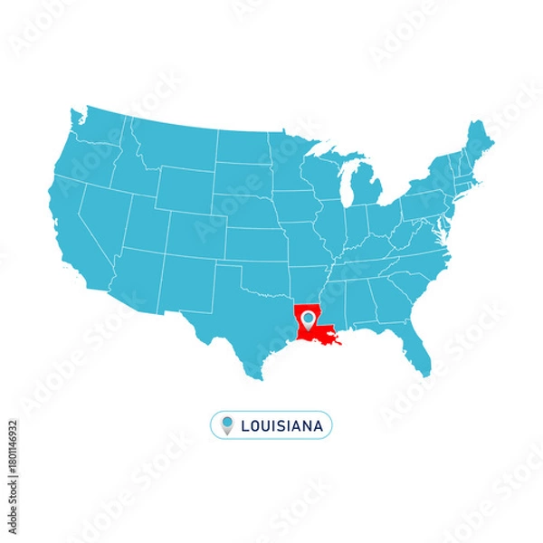 Obraz Louisiana State, United States of America vector map isolated on white background. Editable blank vector map of USA.