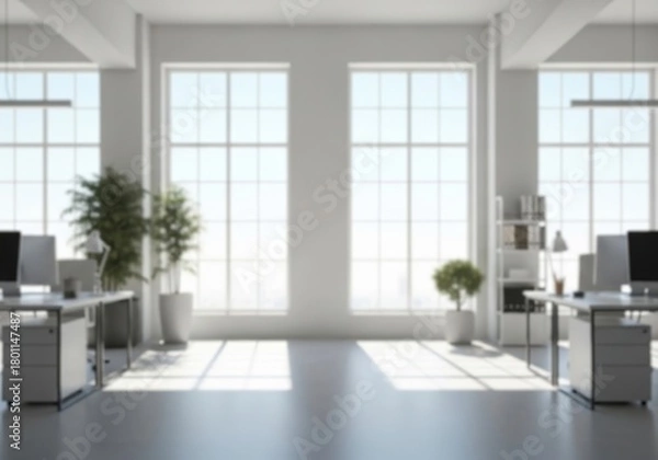 Fototapeta Blurred minimalist office interior with bright open space