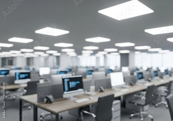 Obraz Blurred contemporary office with open desk and ceiling light