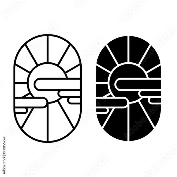 Obraz Vector graphic of sky theme oval shape emblem logo with line art style and bold style on white background