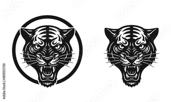 Obraz A bold, stylized panther head logo with clean lines and a fierce expression. Panther head, wild cat, animal logo, predator symbol