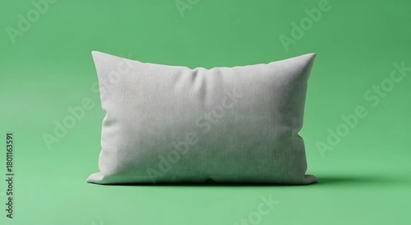 Obraz A plain, light gray pillow resting on a smooth, pastel green background, creating a simple and clean visual presentation suitable for home decor or interior design themes