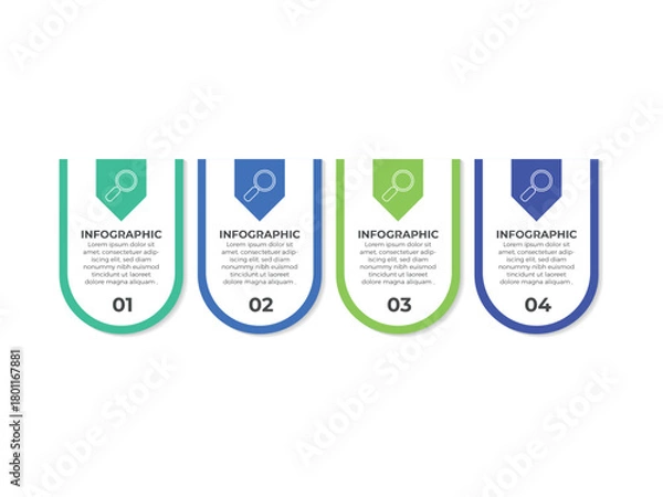 Fototapeta Business infographic template. 4 Step timeline journey. Process diagram, 4 options on white background, social media post, Infograph elements vector illustration.