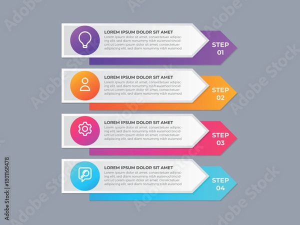 Obraz Infographics design template, business concept with 4 steps or options, can be used for workflow layout, diagram, annual report, web design.Creative banner, label vector.