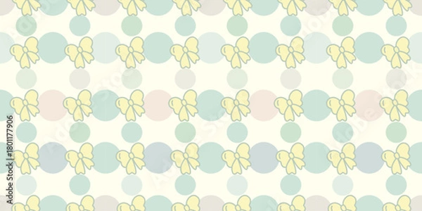 Obraz Colorful seamless pattern with multicolored circles and cute ribbon elements. Seamless fabric pattern. Wrapping paper pattern.
