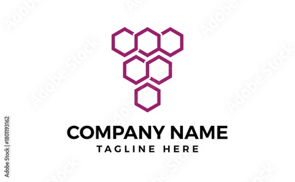 Fototapeta Grape wine hexagon logo design illustration Purple hexagon wine vine grape