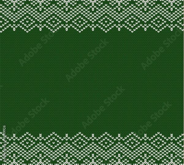 Fototapeta Knitted holiday geometric green ornament design with empty space for text. Christmas seamless pattern.