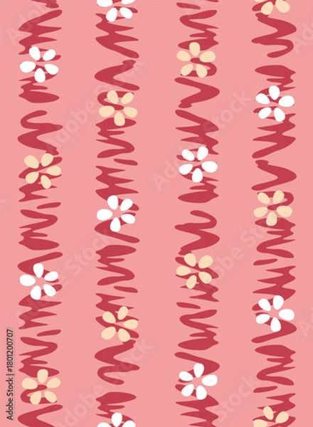 Fototapeta Japanese Pretty Blossom Stripe Vector Seamless Pattern