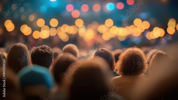 Fototapeta A diverse group of individuals attentively listens from their seats in a conference hall, immersed in a session filled with insights and discussions.