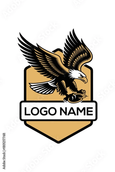 Obraz Stylized eagle flying, powerful shield emblem logo.