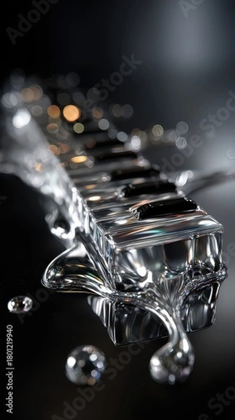 Obraz Abstract Piano Keys Crafted From Sparkling Water Reflecting Light Against Dark Background