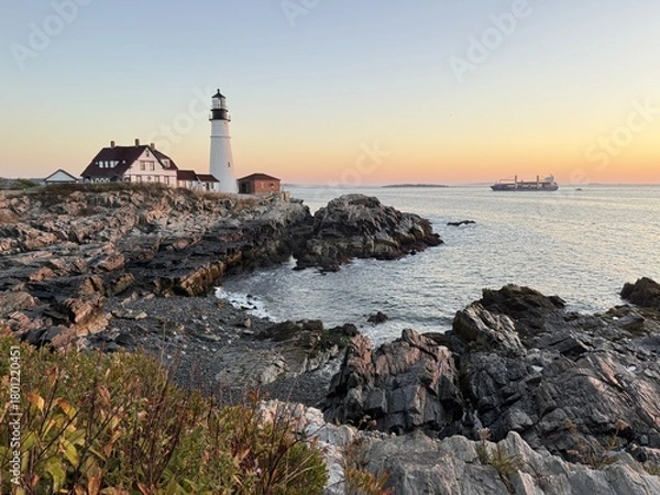 Obraz Lighthouse at sunset on the river