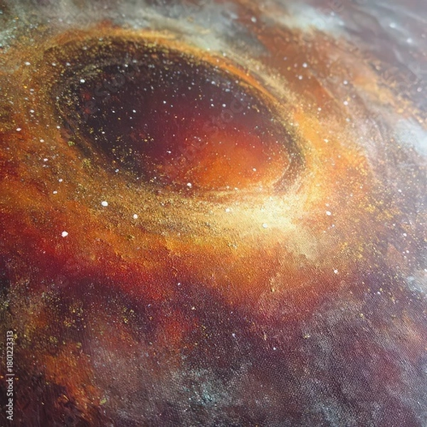 Obraz Abstract Swirling Nebula in Space with Bright Speckles and Gold Hues Against Black Backdrop