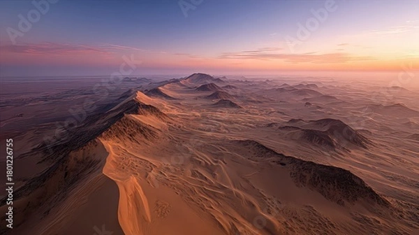 Obraz Aerial View Of Desert Landscape With Mountains And Sparse Trees At Sunset
