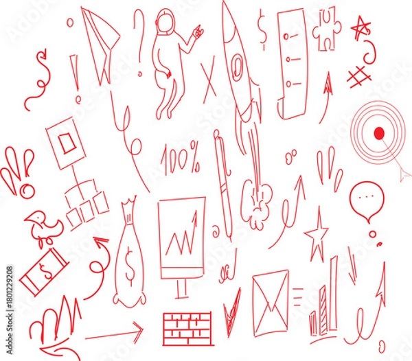 Fototapeta collection of hand-drawn doodle icons and symbols, typically used for visual communication and design projects. 