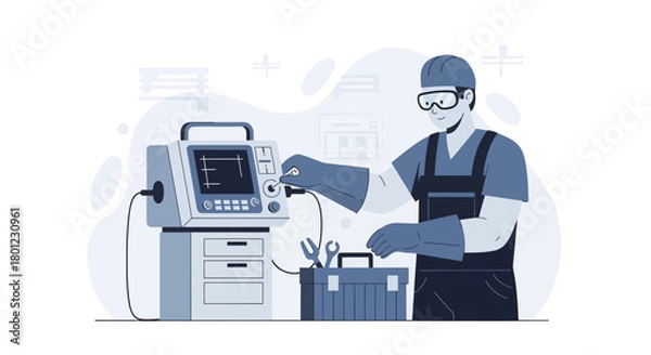 Obraz Technician Inspecting Complex Machinery: A Modern Illustration for Industrial Purposes