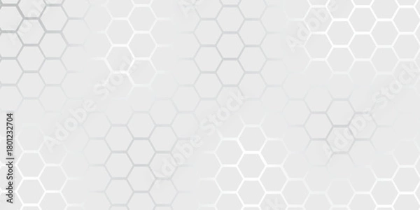 Fototapeta A subtle hexagon pattern background with interconnected shapes in soft gray and white. Simple abstract modern background White geometric hexagonal honeycomb shape texture background 3d copy space.	