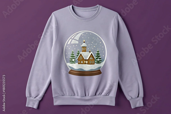 Fototapeta Cozy winter scene snow globe graphic on lavender sweatshirt