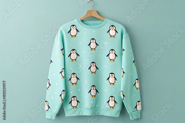 Obraz Cute mint green sweatshirt with repeating penguin pattern