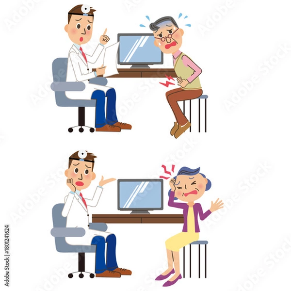 Obraz 治療室で病気の診断をしてもらう老人