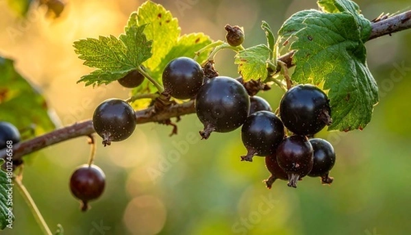 Obraz Blackcurrant Bush - Ripe Berries in the Summer Garden.