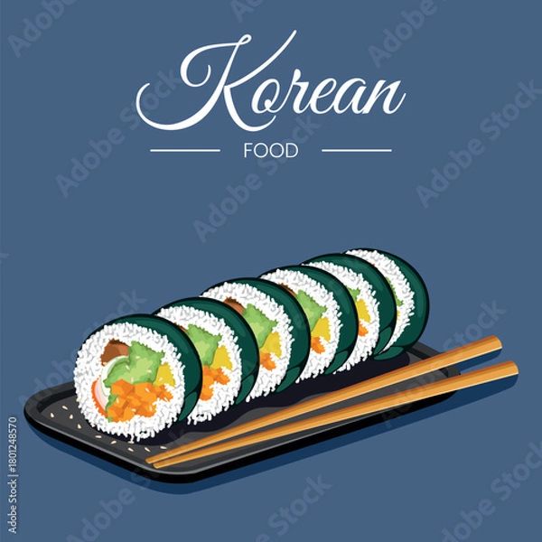 Fototapeta Hand drawn Flat #korean food.eps