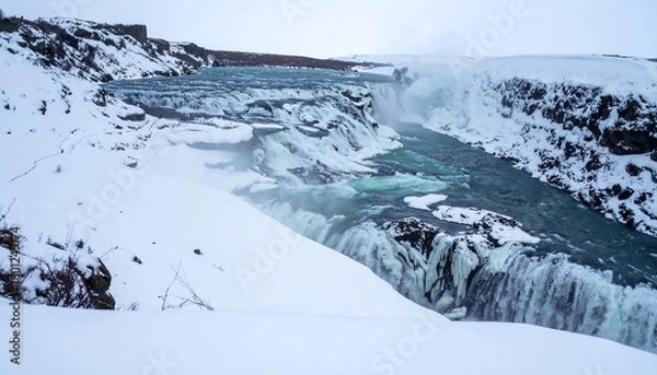 Obraz Winters Embrace - Gullfoss Waterfalls Frozen Majesty in Iceland.
