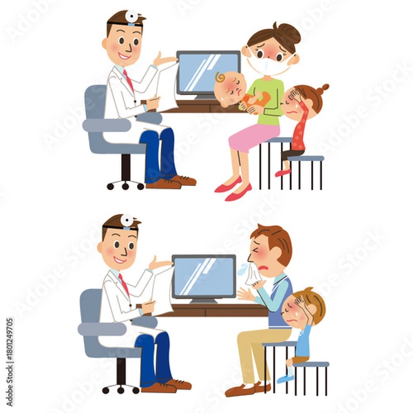 Obraz 治療室で病気の診断をしてもらう親子