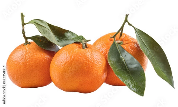 Fototapeta fresh clementines with leaves on transparent background.