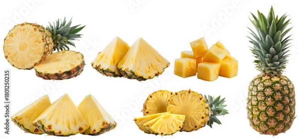 Fototapeta fresh pineapple pieces isolated on white background.