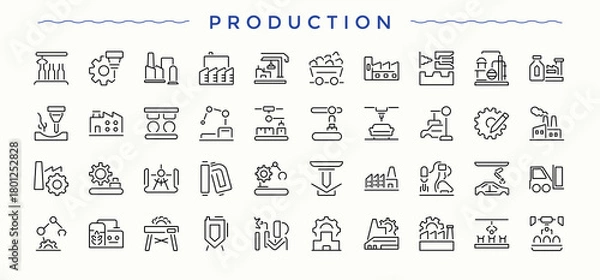 Fototapeta Production icon set. Farm simple line vector icons. Minimalist editable vector stroke. Production icon pack. Editable stroke. Vector collection.