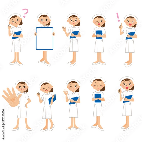 Obraz 看護婦のホワイトボード、ひらめき、頑張る、説明の前身ポーズ
