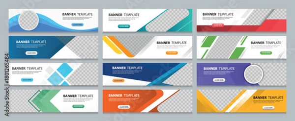 Obraz Set of horizontal web banner design templates with abstract colors background. vector illustration design with Space to add pictures. Suitable for web and social ads. 
