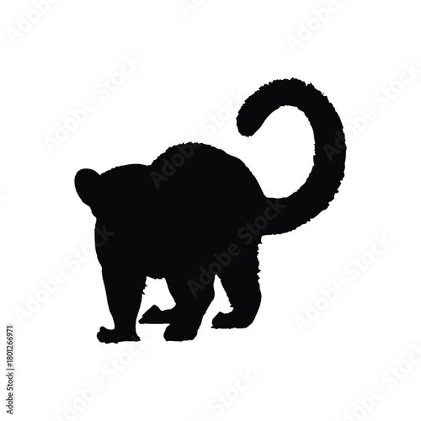 Obraz Solid black kinkajou silhouette vector illustration