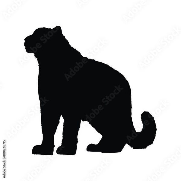 Obraz Solid black snow leopard silhouette vector illustration