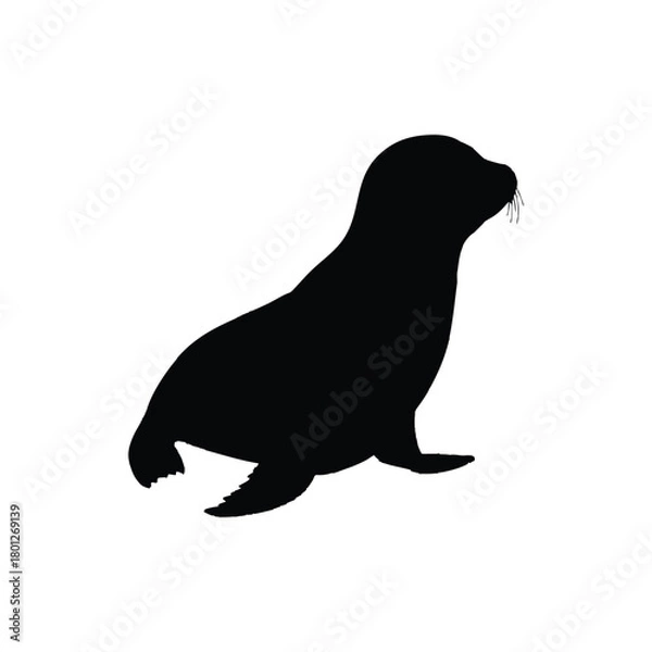 Obraz Solid black seal silhouette vector illustration