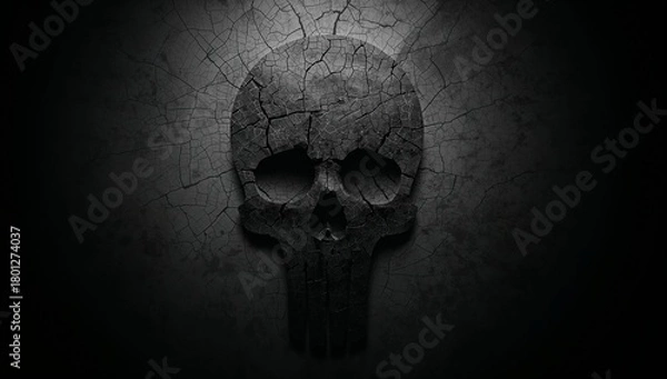 Fototapeta Dark Cracked Skull Texture on a Dim Background with Shadow Effects
