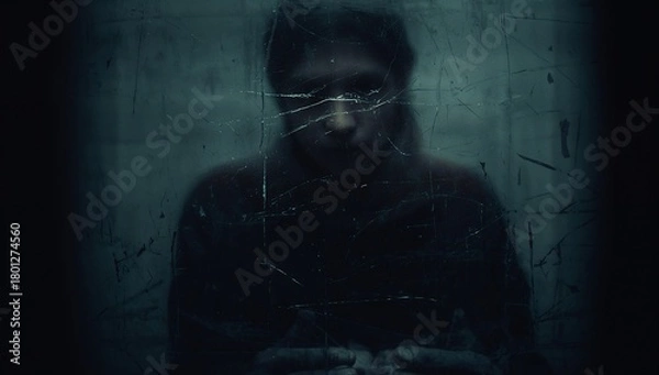 Obraz Dark Emotion Portrayal in Grungy Setting with Abstract Texture
