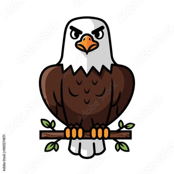 Fototapeta Bald eagle perched on branch illustration