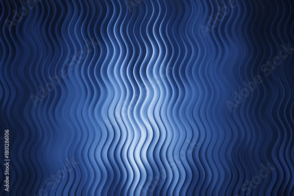 Fototapeta Abstract blue background with wavy lines and light in the center area