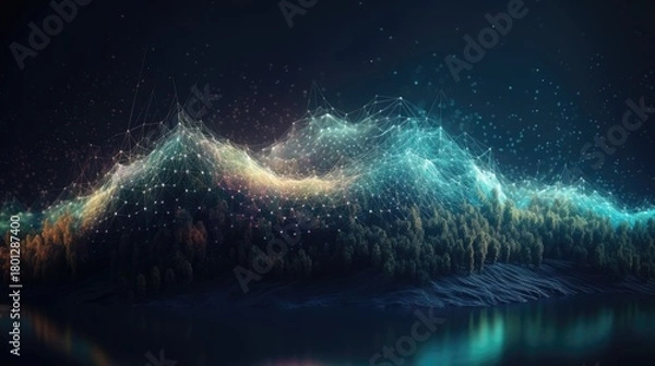 Fototapeta glowing sci fi tech wireframe digital structure