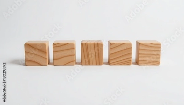 Obraz Natural Wooden Cubes in a Row on White Background with Unique Grain Patterns for Creative Use and Decoration